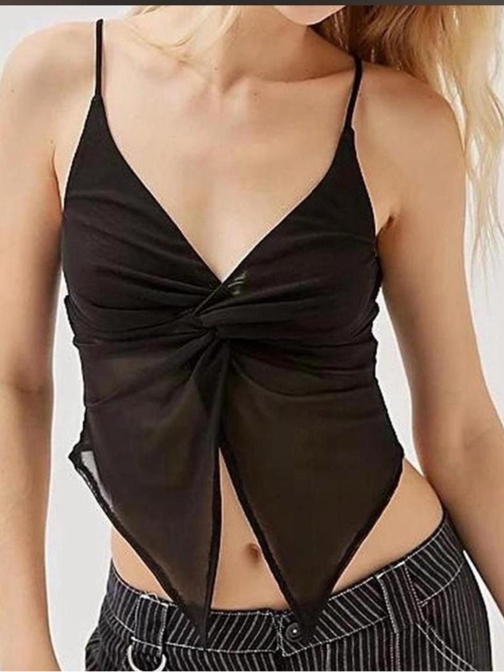 Black Twist-Front Spaghetti Strap Women's Top